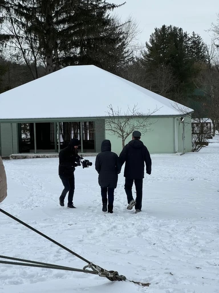 Production crew filming on location in Boston