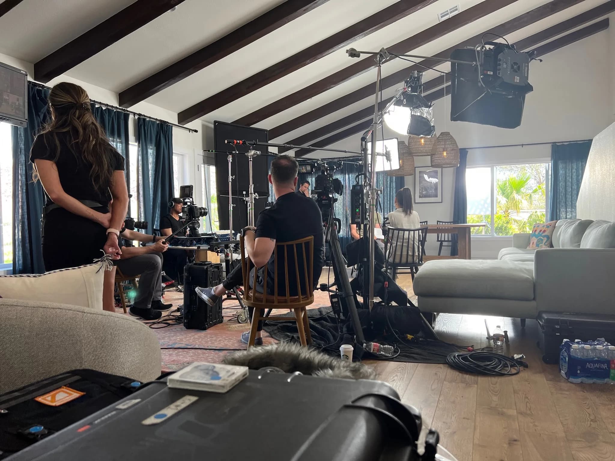 Corporate interview setup with two-camera rig and professional lighting